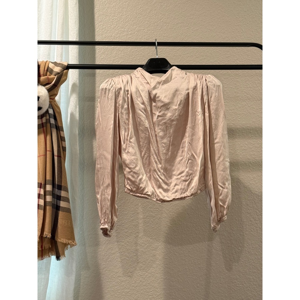 ASTR The Label Women Blush Pink Long Sleeve Puff Shoulder Blouse Small